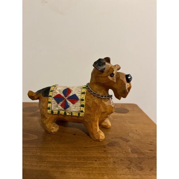 Schnauzer Dog Figurine Vintage 
5 3/4 x 4 1/2”with Chain and Blanket - Picture 1 of 5